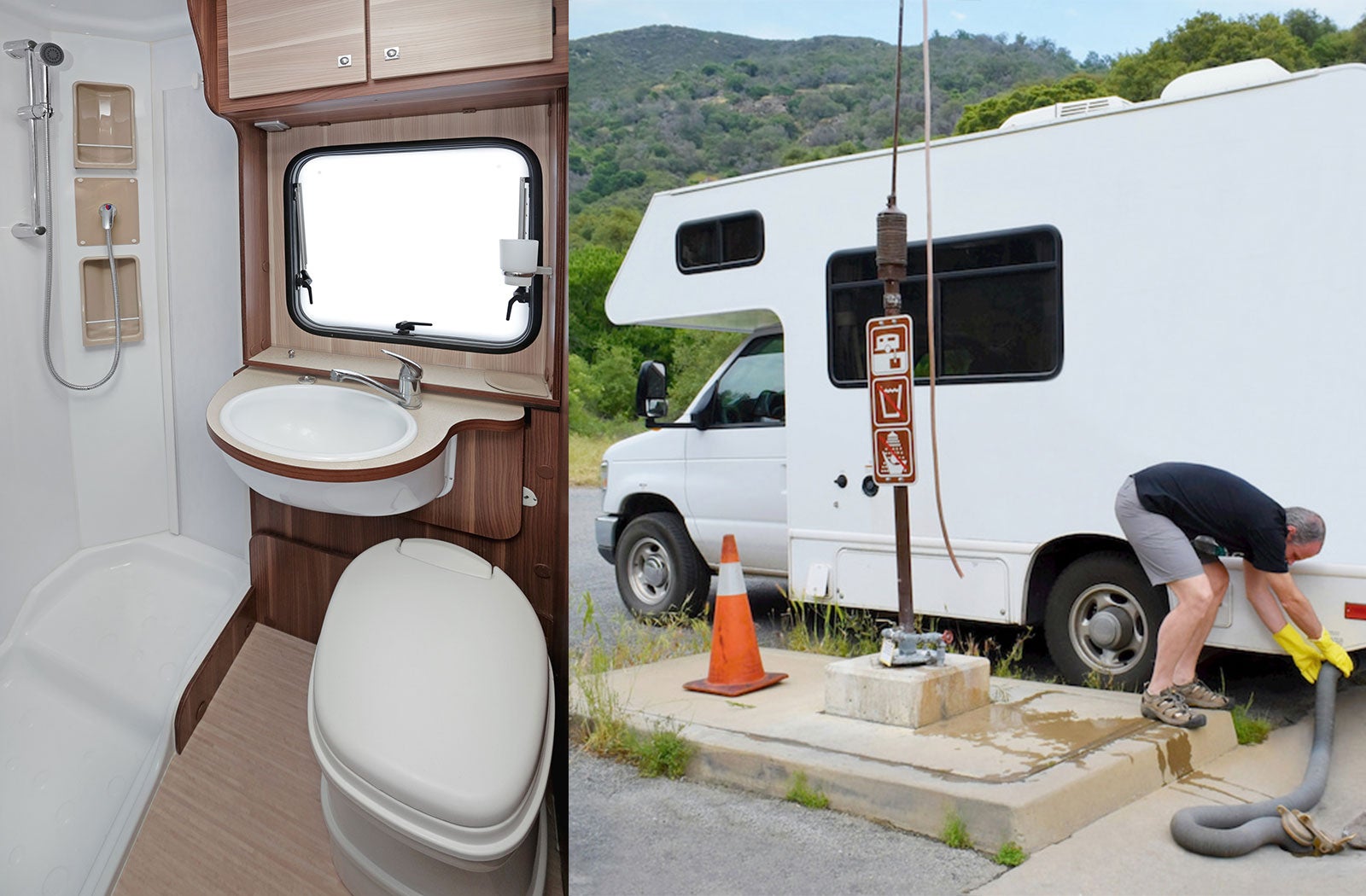 Portable RV/camper toilet and holding tank setup in Kingsville, Texas