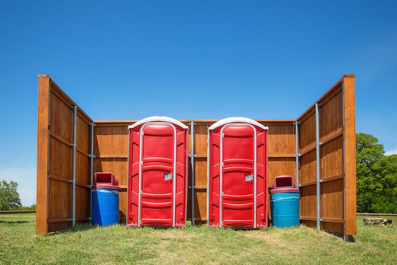 Short-term porta potty units staged for delivery in Kingsville, Texas